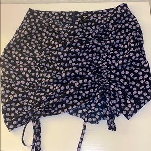 Black and lilac flower zip up skirt